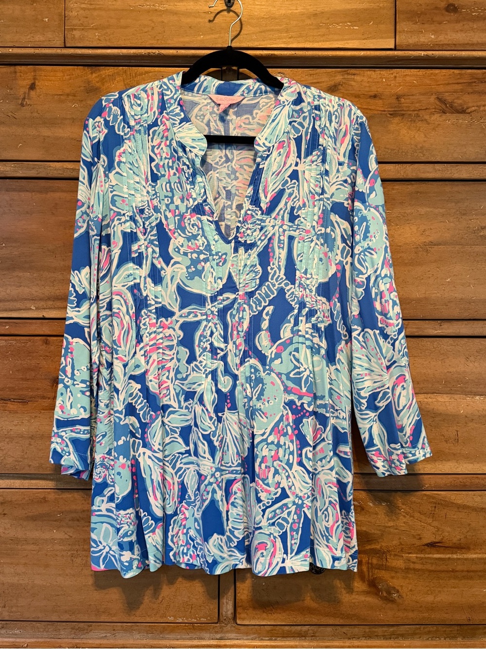 Lilly Pulitzer Blue, Mint & Pink Printed V-Neck Sarasota Tunic L